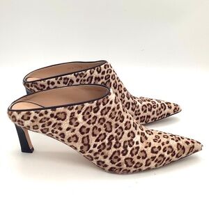 Stuart Weitzman Mira Leopard Kitten-Heel Pointed Toe Mules